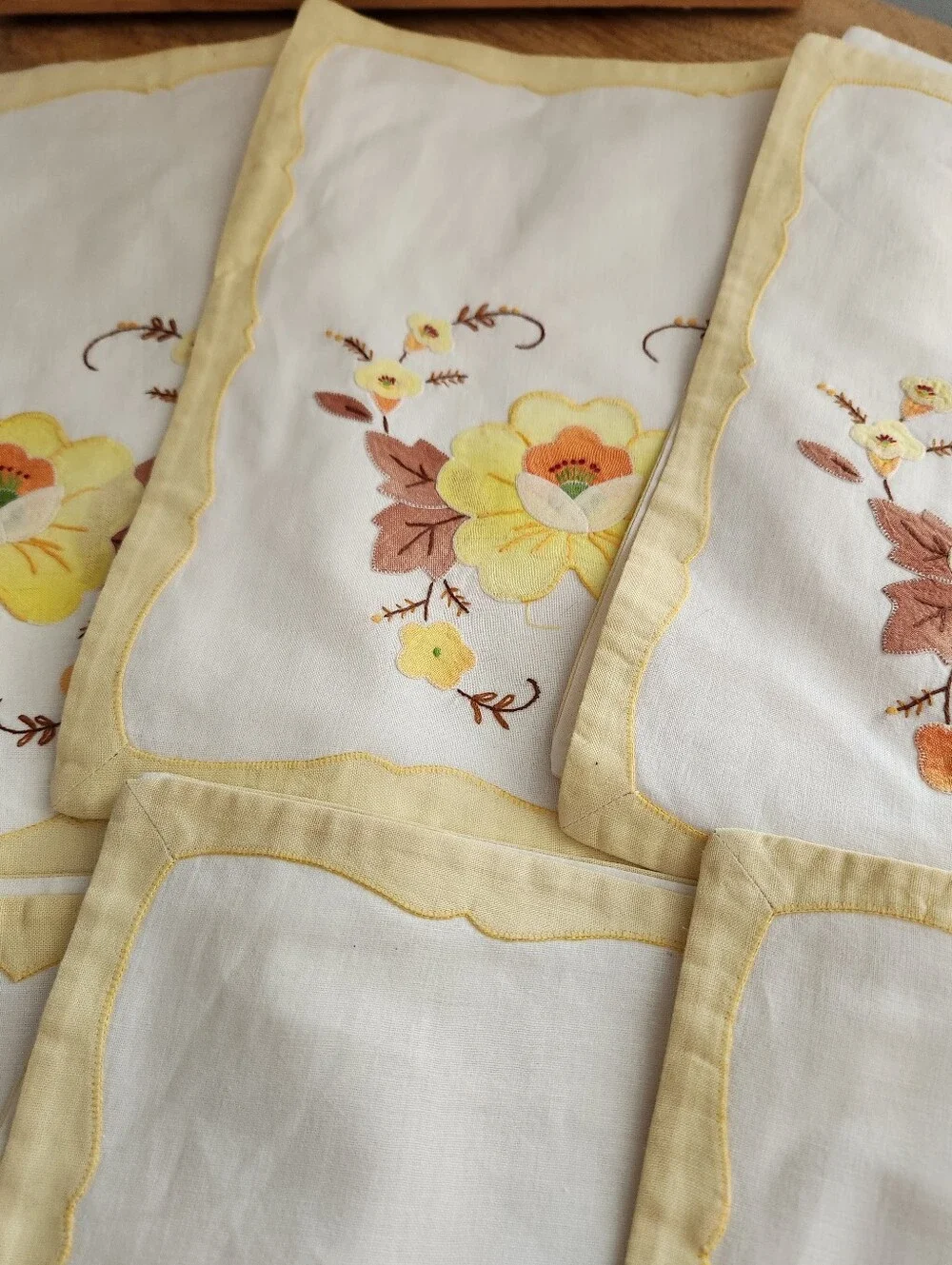 Embroidered Yellow Floral Table Placemats - Set of 8
